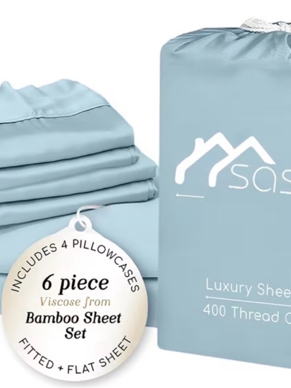Sasa Luxury Bamboo Viscose Sheet Set - Light Blue, 6-Piece
